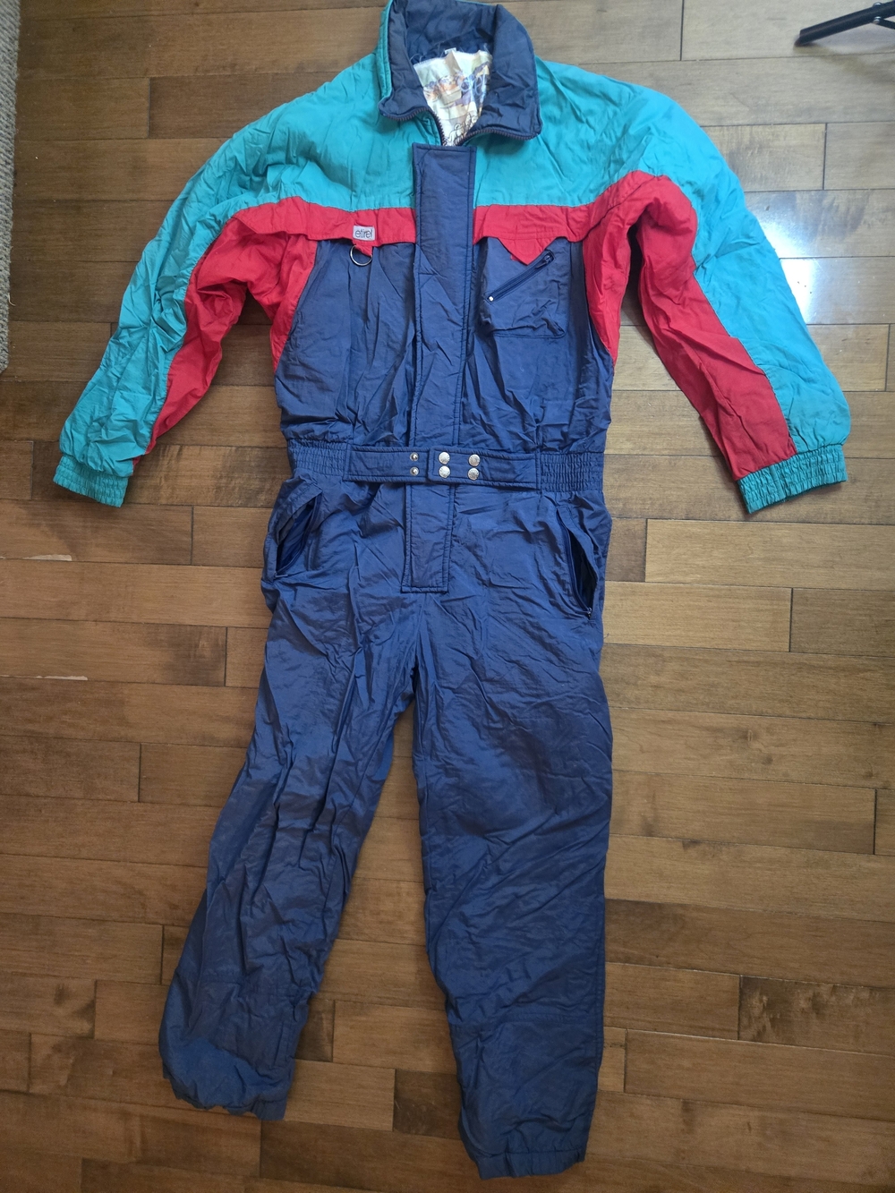 Vintage Colorblock One-Piece Snowsuit - Navy, Teal & Red